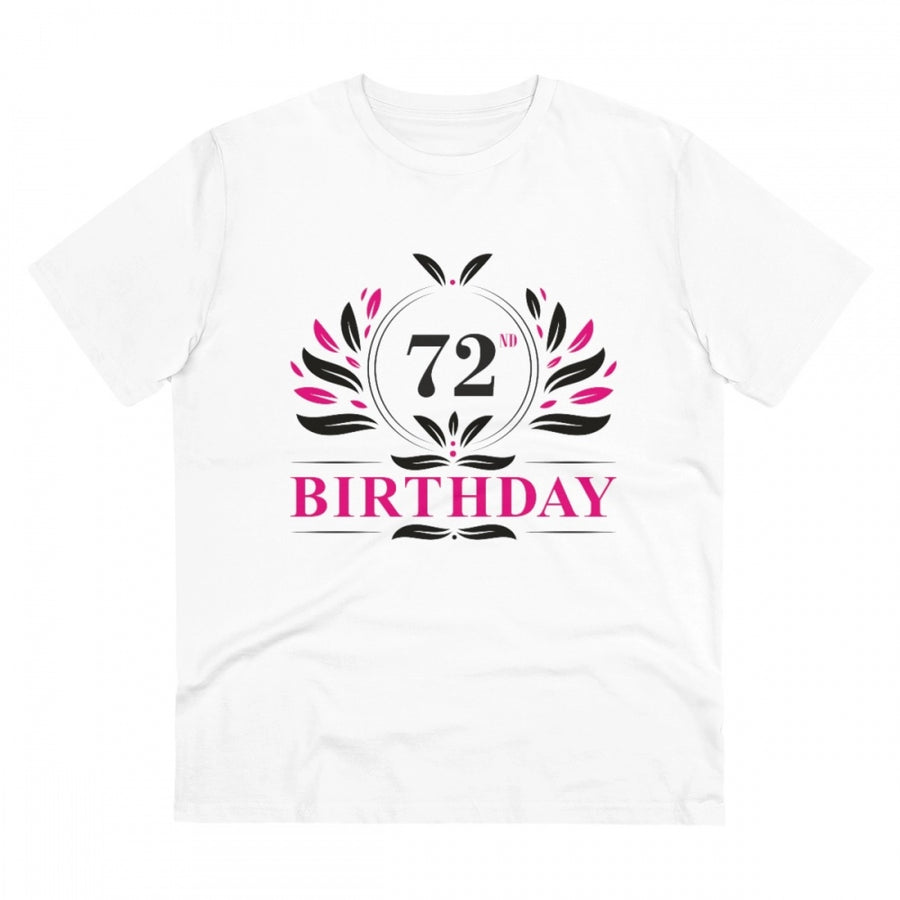 White PC Cotton 72nd Birthday printed T-shirt for men, half sleeve round neck design, high quality (180GSM)