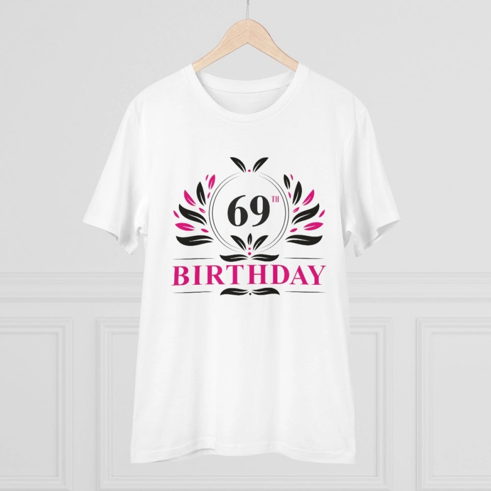 White PC Cotton 69th Birthday Printed T-Shirt (Half Sleeve, Round Neck), Men's casual wear
