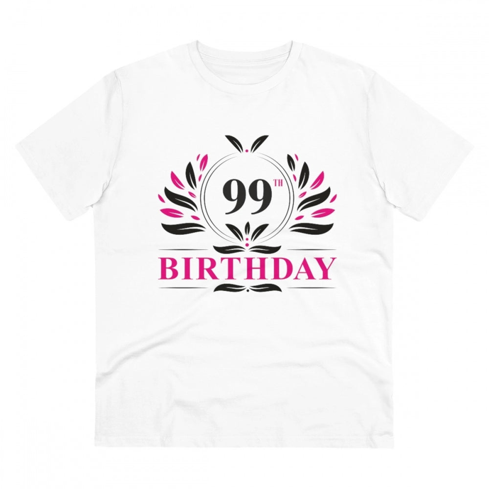 White PC Cotton Men's 99th Birthday Printed T-Shirt (180GSM), half sleeve round neck, casual occasion