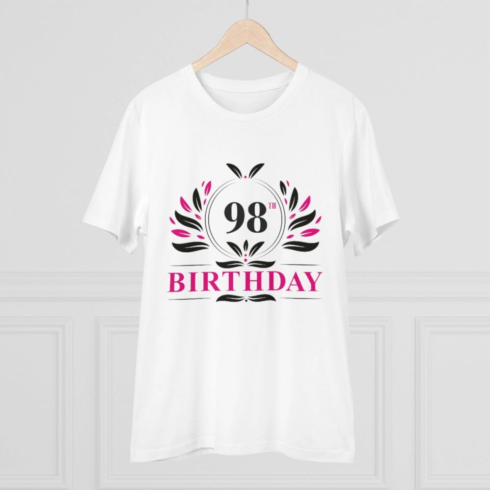 White PC cotton 98th birthday printed half-sleeve t-shirt, round neck for men's casual occasions