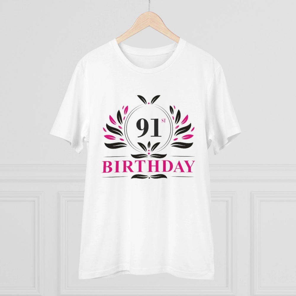 White PC cotton 91st birthday printed men's t-shirt (half sleeve, round neck), 180GSM thread count