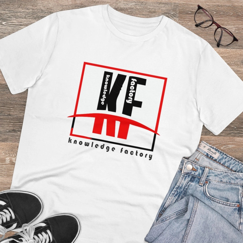 White PC Cotton Knowledge Factory Printed Men's T-Shirt, half sleeve round neck, 180GSM quality casual wear