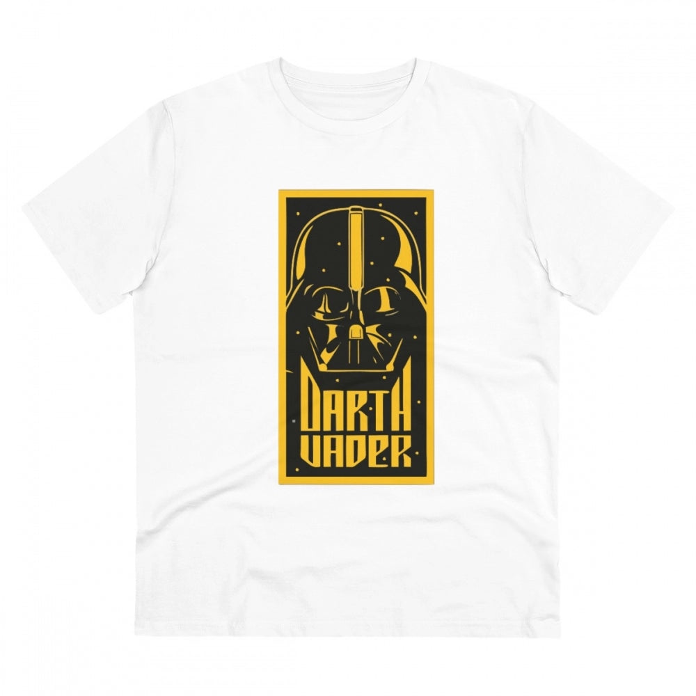White PC Cotton Darth Vader half-sleeve T-shirt for men, casual occasion