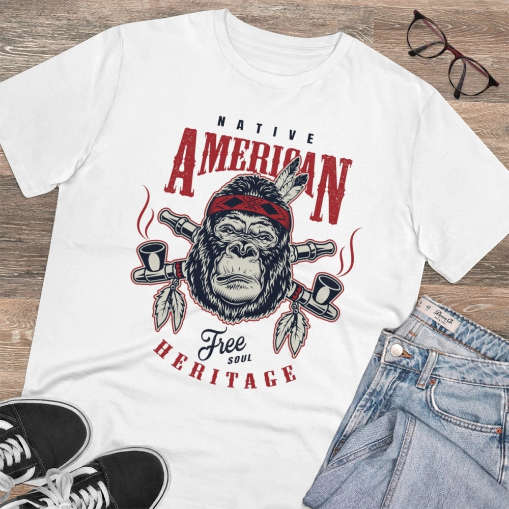 White PC Cotton Gorilla Design Half-Sleeve T-Shirt for Men, ideal for casual occasions