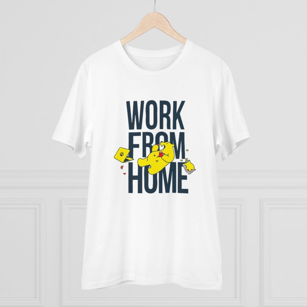 White PC Cotton 'Work From Home' design printed men's t-shirt with half sleeves, round neck