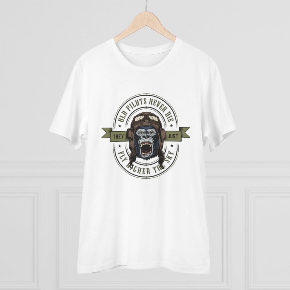 White PC Cotton Gorilla Design Men's Half Sleeve T-shirt, casual wear on display