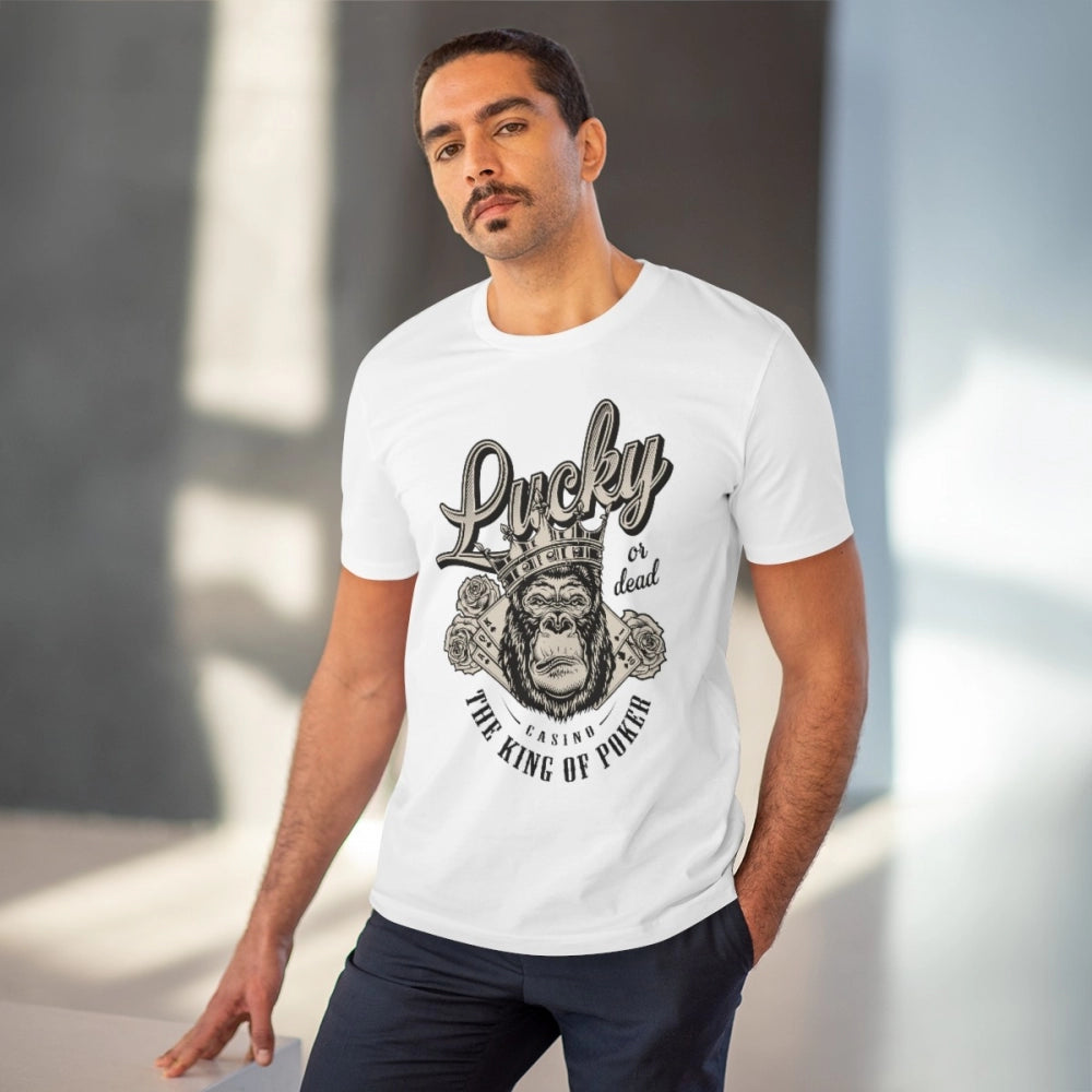 White PC Cotton Gorilla Design Half Sleeve T-Shirt for Men, casual occasion