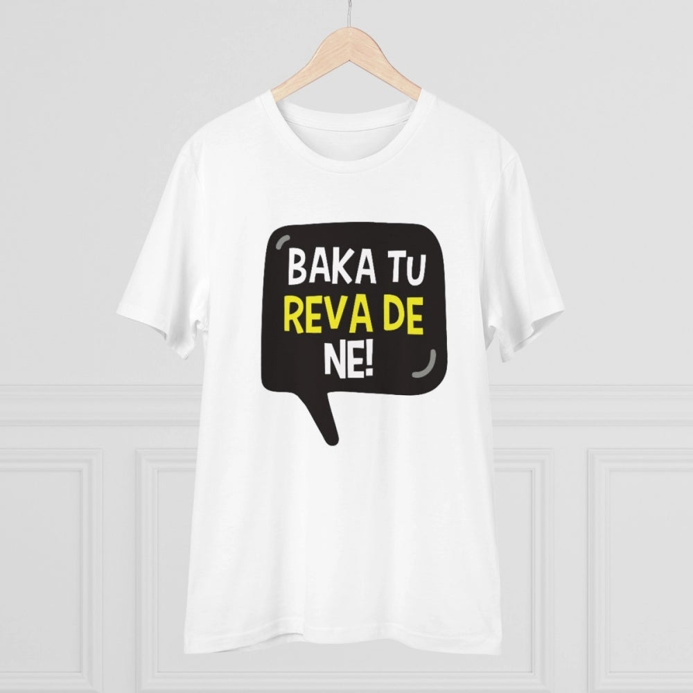 Men's white PC cotton Baka Tu Reva De printed half-sleeve T-shirt, 180GSM thread count for casual wear