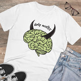 White PC Cotton Men's Dirty Minddid Printed Half Sleeve T-Shirt, 180GSM thread count. Model wears casually
