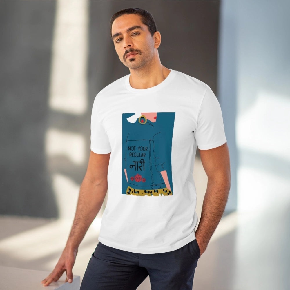 White PC Cotton Men's Naari Printed T-Shirt, half sleeve, 180GSM thread count