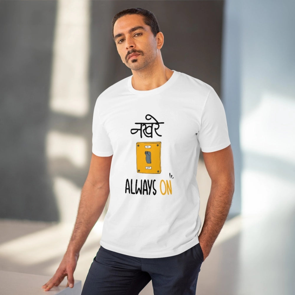 White PC Cotton Nakhre Always On Printed Men's T-Shirt (Half Sleeve, Round Neck, 180GSM)