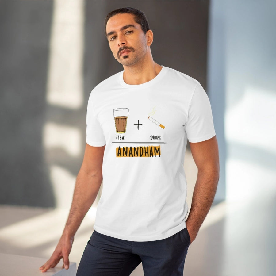 White PC Cotton Telugu Design Half Sleeve Men's T-shirt (180GSM), casual wear on mannequin