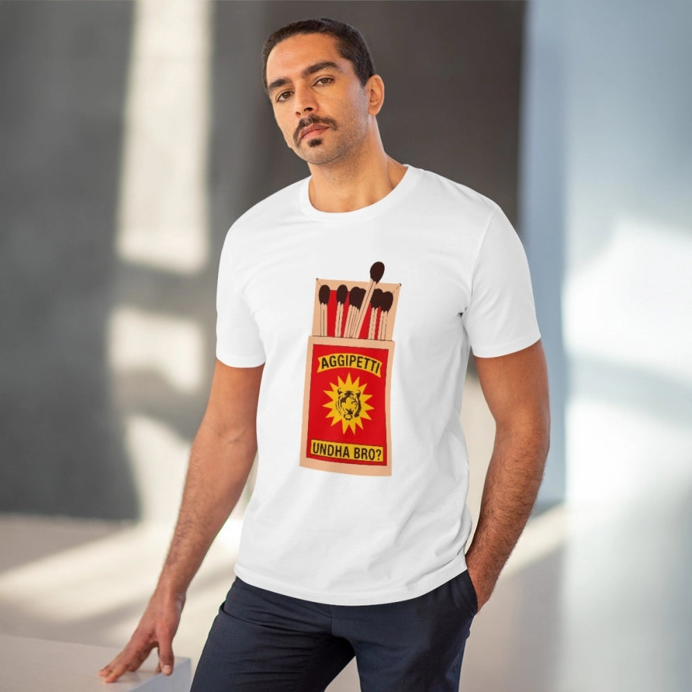White PC Cotton Men's Telugu Design Half Sleeve T-Shirt (180GSM), casual wear on model