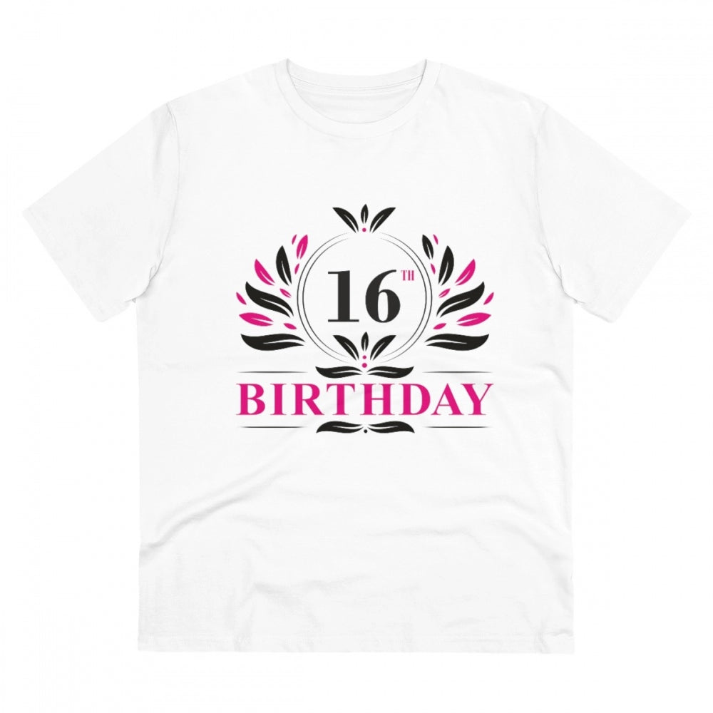 White PC cotton 16th birthday printed half-sleeve t-shirt for men (180GSM)