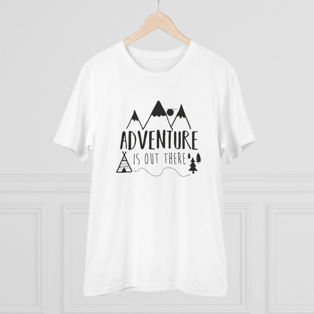 White PC cotton Explore The Unseen printed men's t-shirt with half sleeves and round neck, suitable for casual occasions