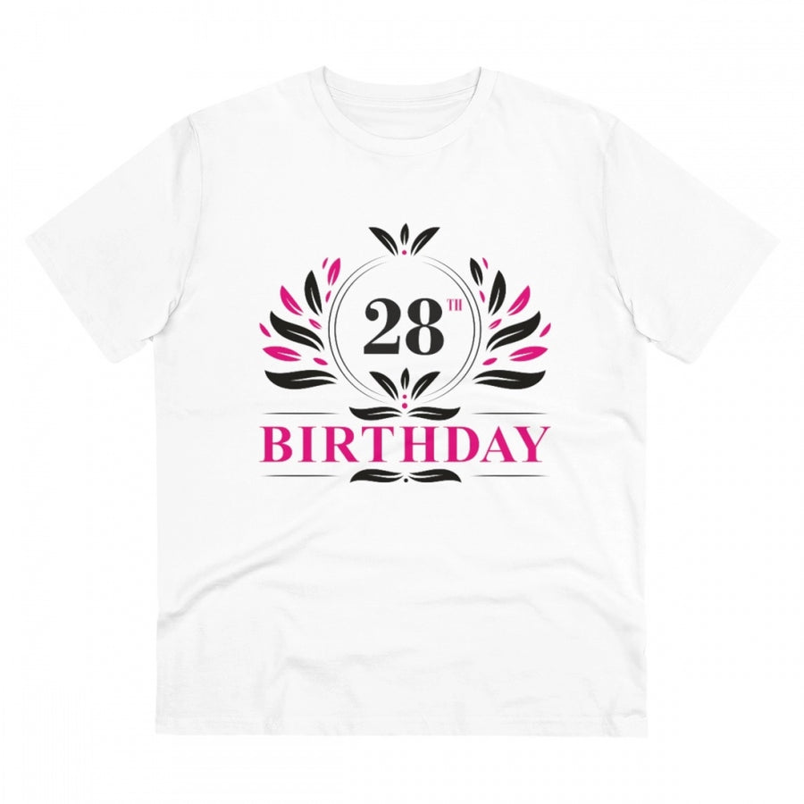 White PC Cotton Men's 28th Birthday Printed T-Shirt (180GSM), half sleeve round neck, casual occasion