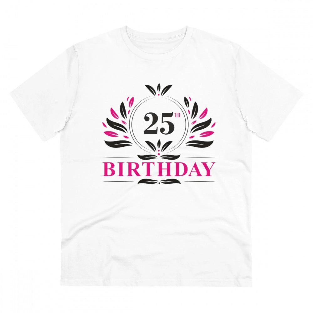 White PC Cotton 25th Birthday Printed Men's T-Shirt (Half Sleeve, Round Neck)