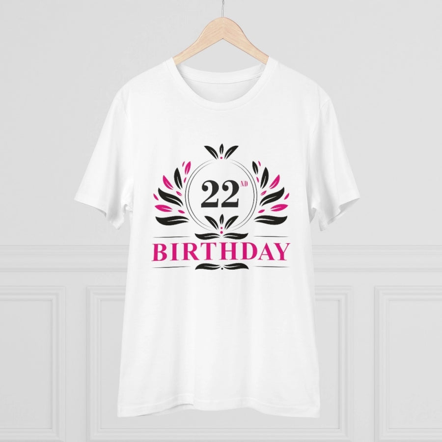 White PC Cotton 22nd Birthday Printed Men's T-Shirt (180GSM), half sleeve round neck, casual occasion