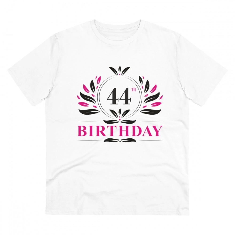White PC Cotton Men's 44th Birthday Printed Half Sleeve T-Shirt, round neck, 180GSM thread count for casual occasions