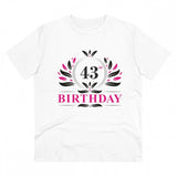 White PC cotton men's 43rd birthday printed half-sleeve round neck T-shirt with 180GSM thread count, suitable for casual occasions