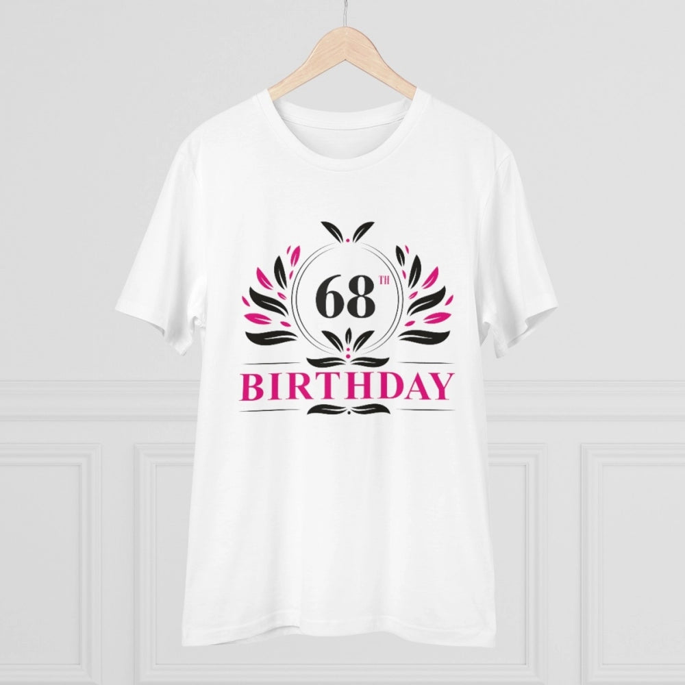 Men's white 180GSM half-sleeve round neck, 68th birthday printed cotton T-shirt for casual occasions