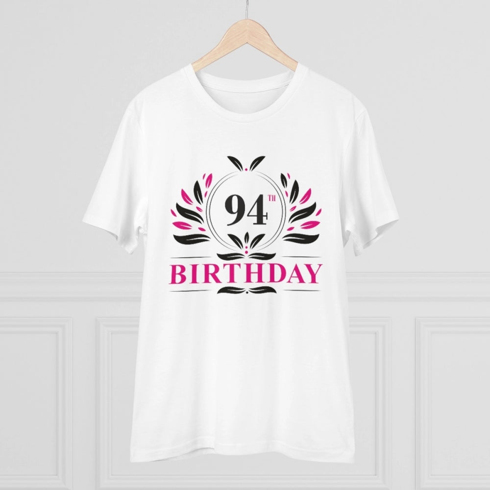 White PC Cotton 94th Birthday Printed Men's T-Shirt (180GSM), half sleeve round neck, casual occasion