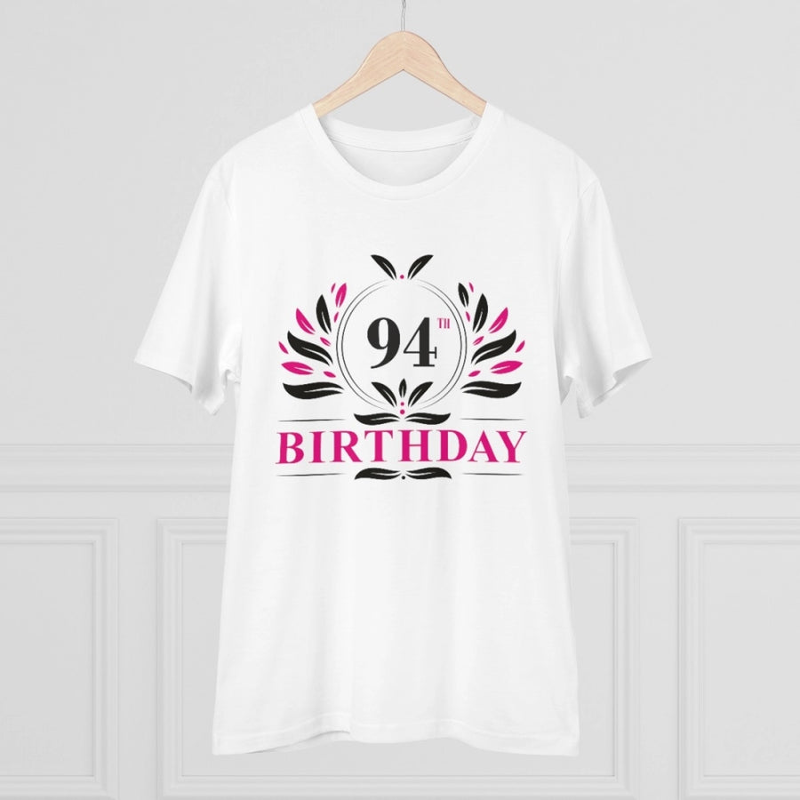 White PC cotton 94th birthday printed men's t-shirt (180GSM), half sleeve round neck, casual occasion