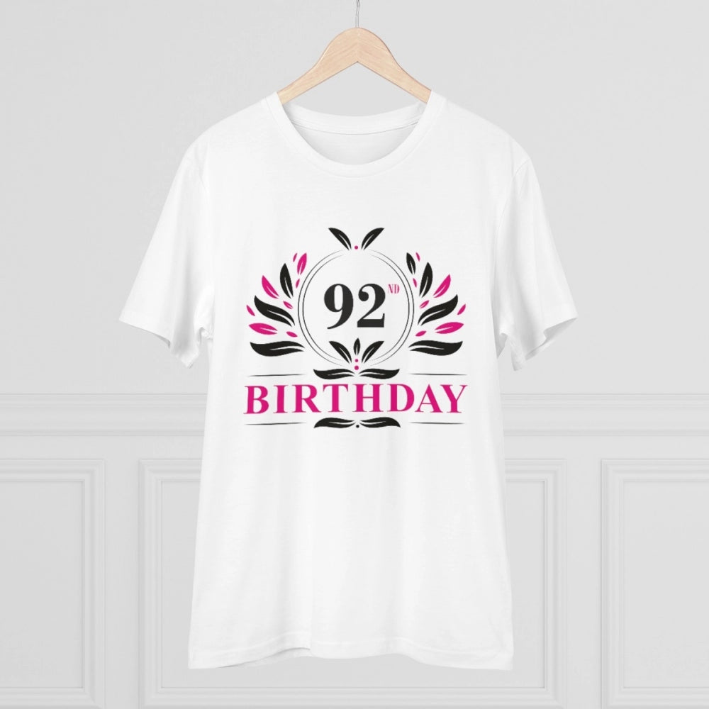 White PC Cotton 92nd Birthday Printed Men's T-Shirt (180GSM), half sleeve round neck, casual occasion