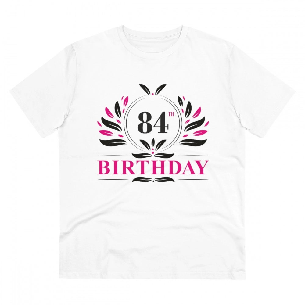 White PC cotton 84th birthday printed men's T-shirt (half sleeve, round neck), high-quality thread count 180GSM