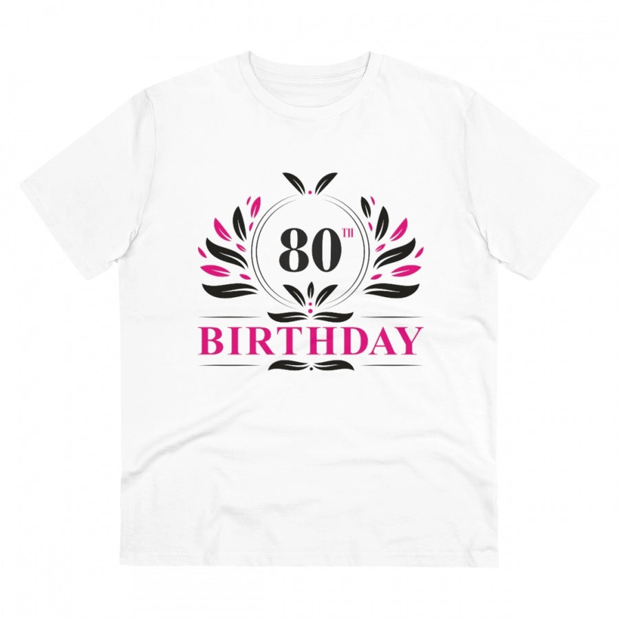 White PC Cotton 80th Birthday T-shirt (Half sleeve), round neck, 180GSM thread count for men's casual wear