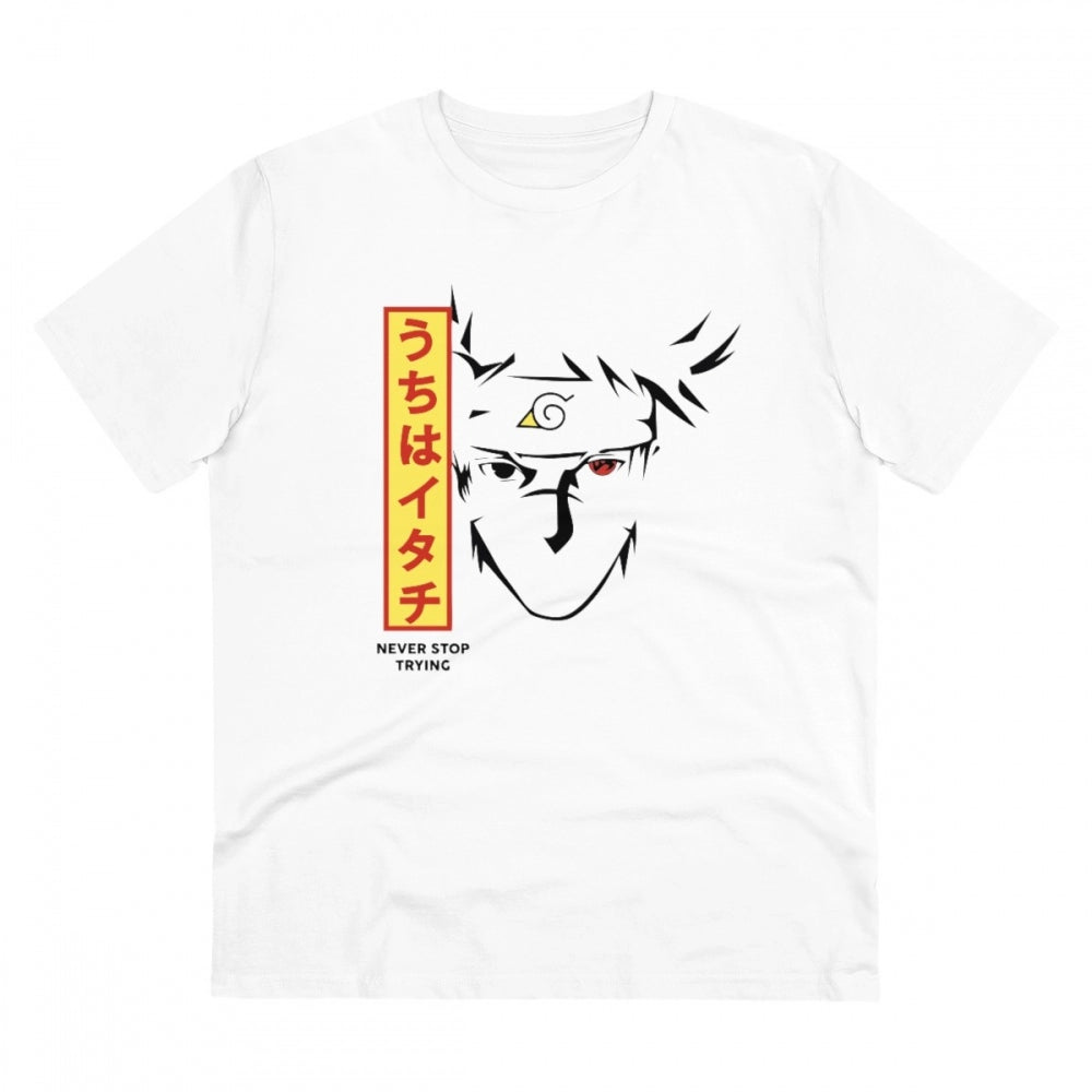 White PC Cotton Kunffo Printed Men's T-Shirt with half sleeves and round neck, 180GSM thread count for casual occasions