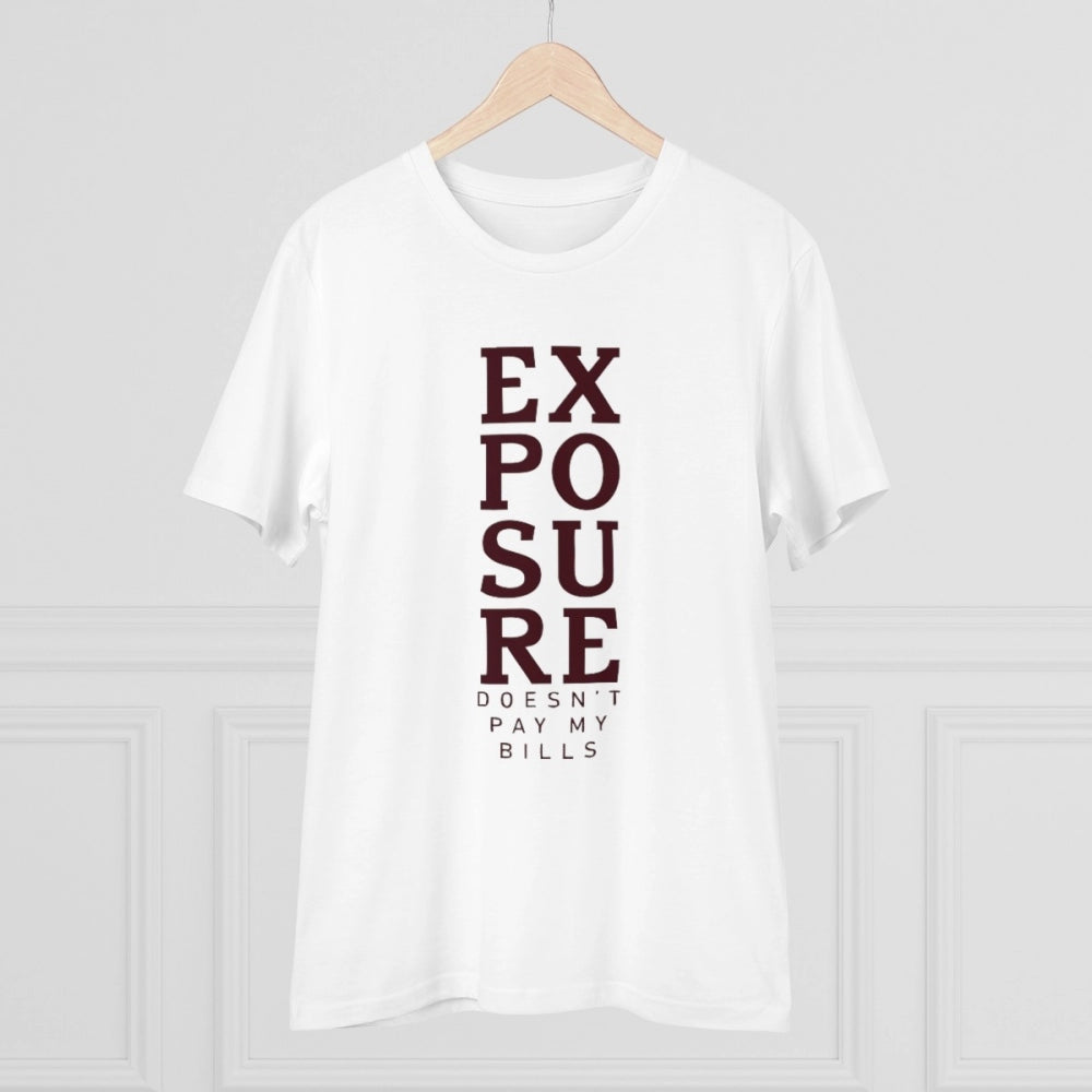 White PC Cotton Exposure Printed T-Shirt (180GSM), casual men's half sleeve round neck style