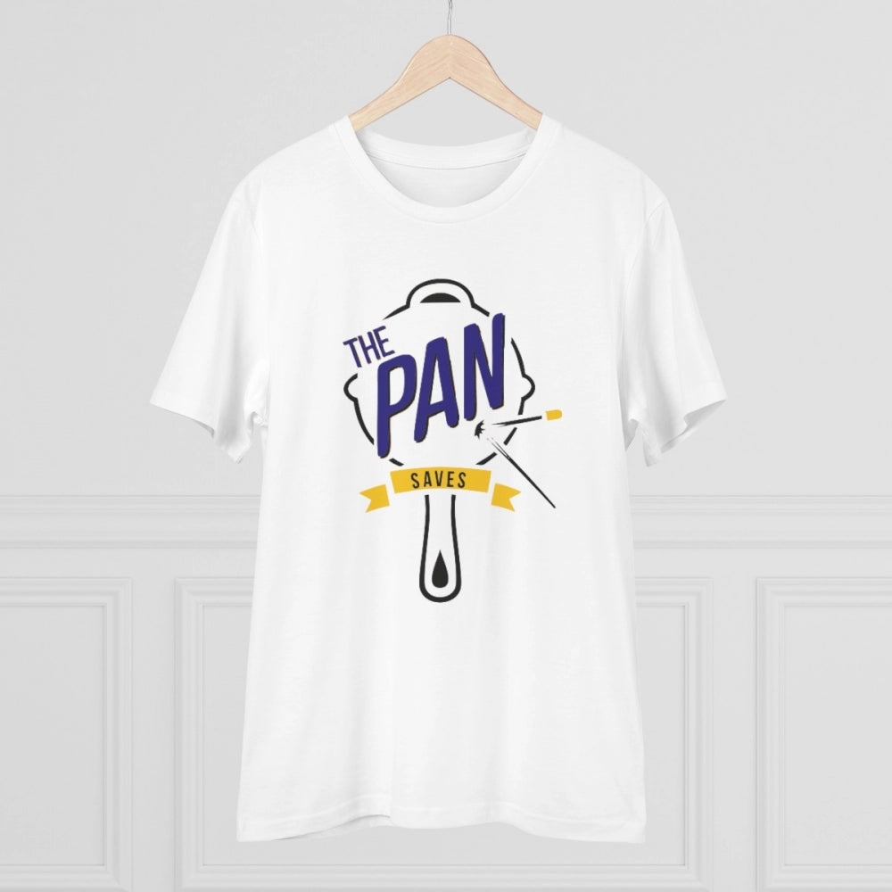White PC Cotton Men's The Pan PUBG Printed Half-Sleeve T-Shirt (180GSM), casual wear featuring popular gaming design