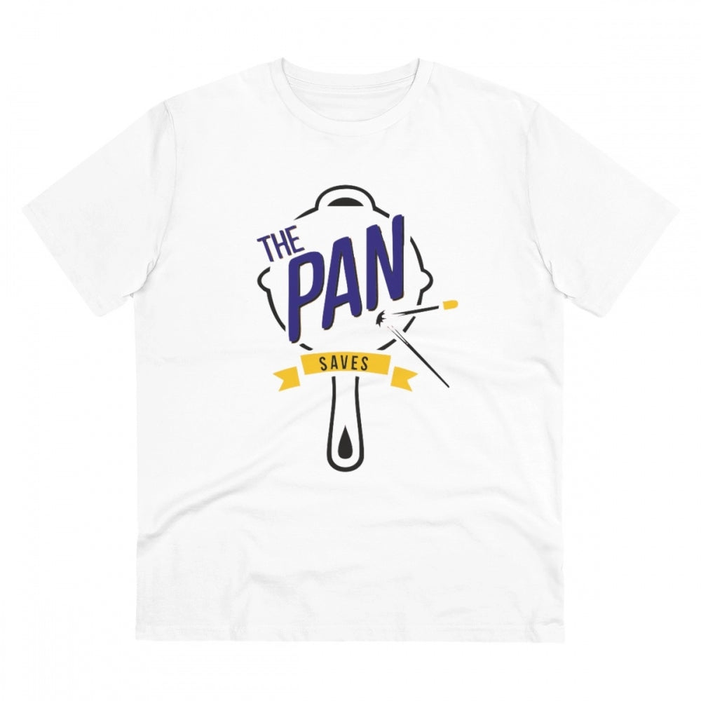 White PC Cotton Men's The Pan Pubg Printed Half Sleeve T-Shirt (180GSM), casual wear featuring PUBG design