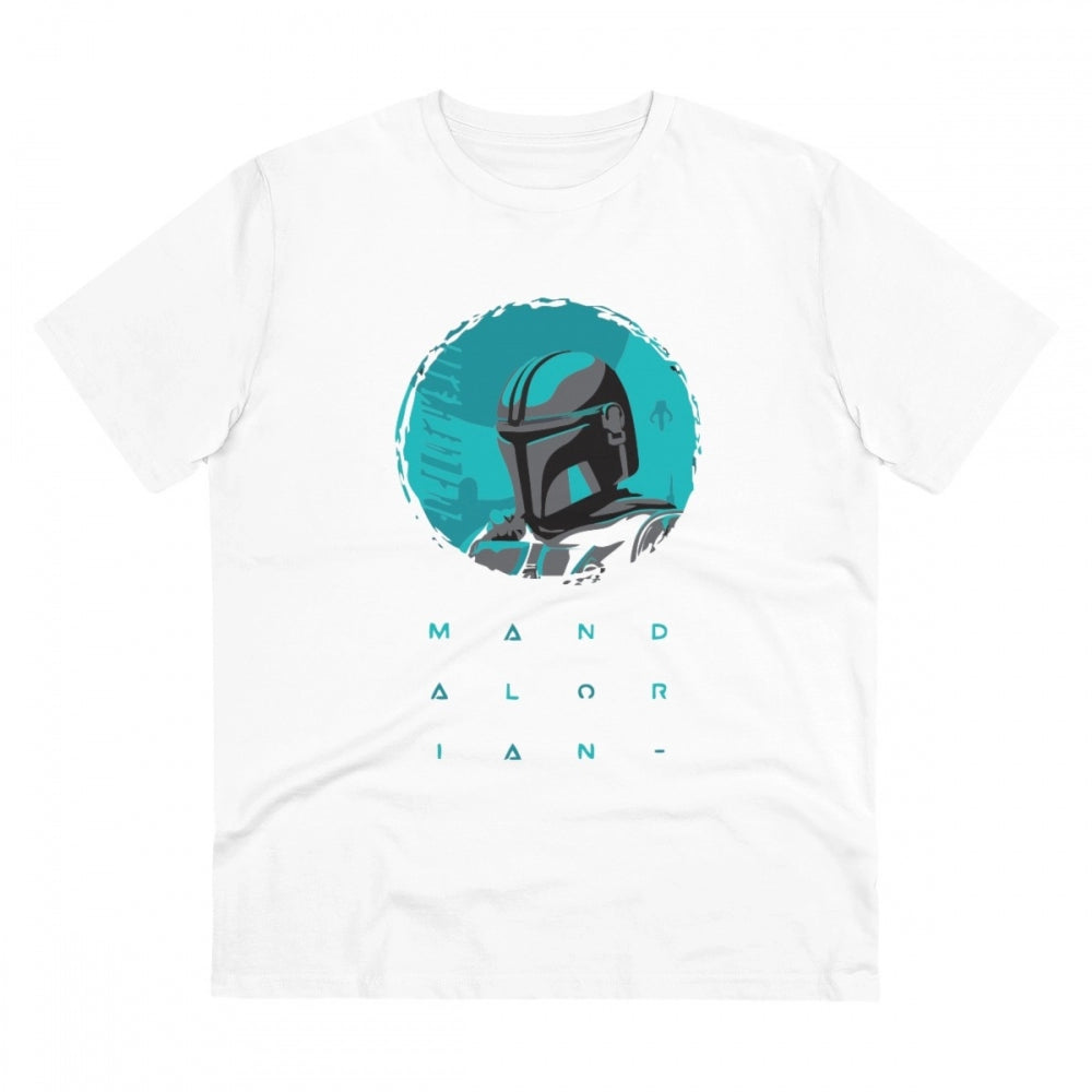 White PC cotton Star Wars printed men's t-shirt with half sleeves and round neck, 180GSM thread count