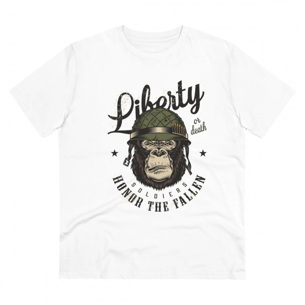 White PC Cotton Gorilla Design Printed Men's T-Shirt, half sleeve with round neck on casual occasion