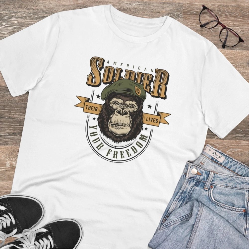 White PC Cotton Gorilla Design Printed Men's T-Shirt, half sleeve, round neck, 180GSM