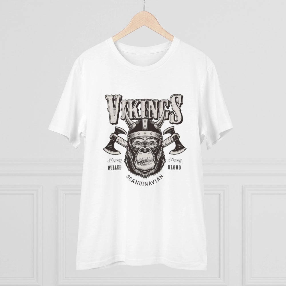 White PC Cotton Gorilla Design Half Sleeve T-Shirt for Men, casual occasion