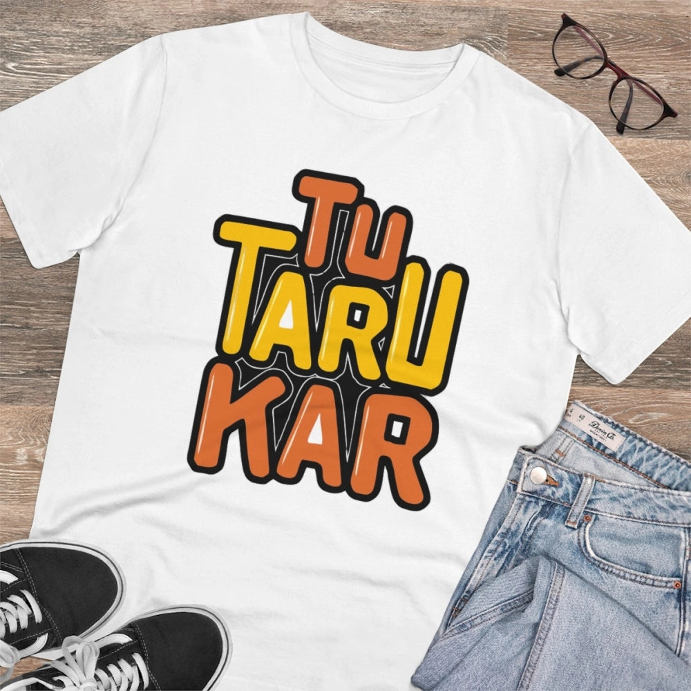 White PC Cotton Tu Taru Kar Printed Men's T-Shirt (Half sleeve, 180GSM)