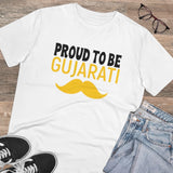 White PC Cotton Men's Proud To Be Gujarati printed half sleeve T-shirt with round neck, 180GSM thread count