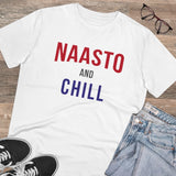 White PC Cotton Nasto And Chill Printed Men's T-Shirt with half sleeves, round neck, 180GSM thread count for casual occasions