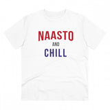 White PC Cotton Nasto And Chill printed men's t-shirt (180GSM), half sleeve round neck, casual occasion