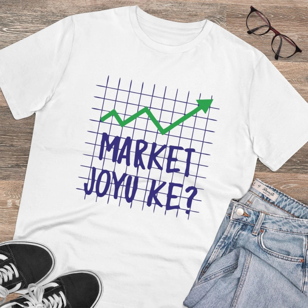 White PC Cotton Market Joyu Che Printed Men's T-Shirt (180GSM), half sleeve round neck casual wear for men