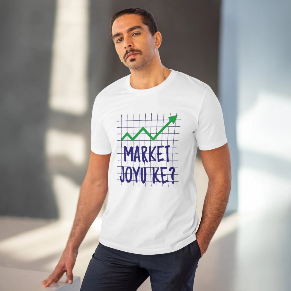 White PC Cotton Market Joyu Che Printed T-Shirt (180GSM), half sleeve round neck casual wear for men