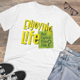 White PC Cotton men's T-shirt with "Enjoying Life" print, half sleeve, round neck