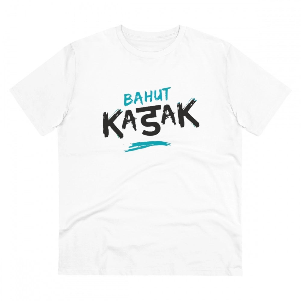 White PC Cotton Bahot Kadak Printed Men's T-shirt, half sleeve with round neck, 180GSM thread count