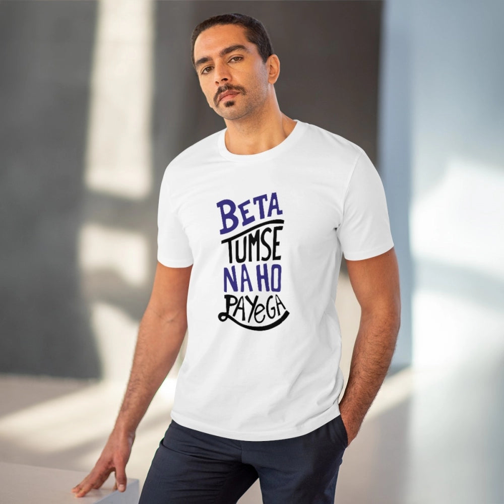 White PC Cotton Men's Tumse Na Ho Payega Printed Half-Sleeve T-Shirt (180GSM)