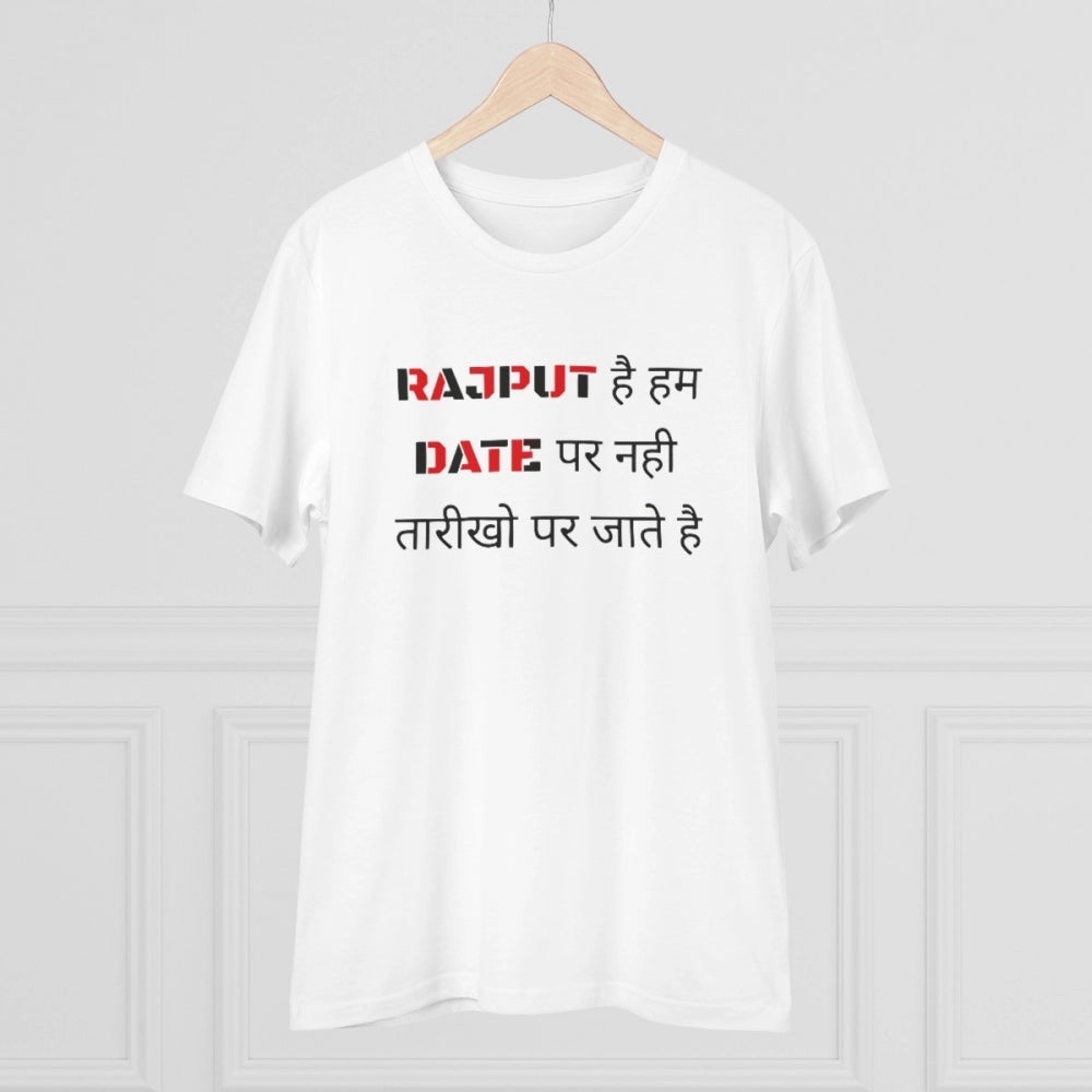 White PC Cotton Rajput Hai Hum T-shirt (180GSM), half sleeve, round neck for casual occasions