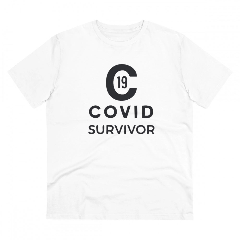 White PC Cotton Covid-19 Survivor T-shirt (180GSM), half sleeve round neck, casual wear for men