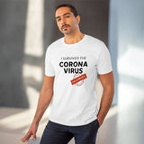 Men's white PC Cotton 'I Survived Corona Virus' printed half-sleeve T-shirt with round neck, 180GSM thread count
